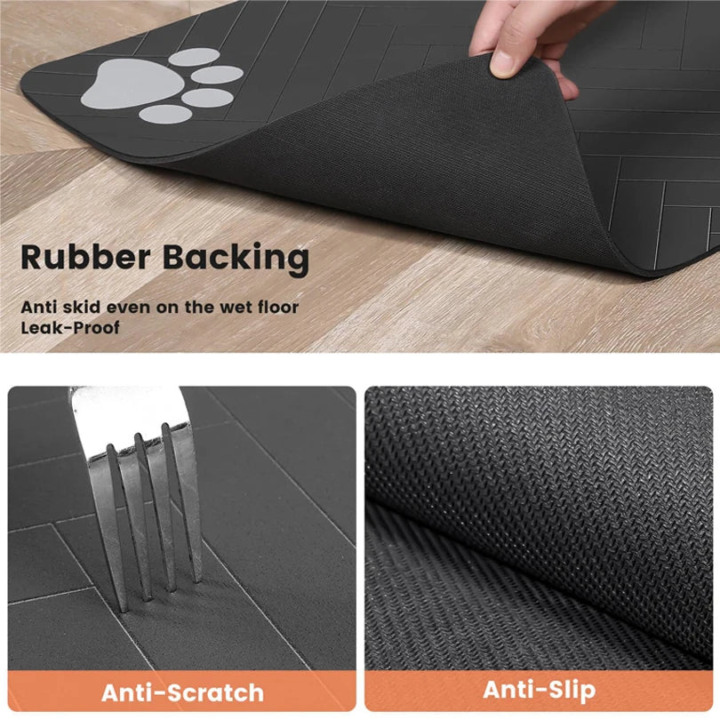 Pet Feeding Placemat for Food and Water Bowl, with Waterproof Rubber Backing, Quick Dry Water Mat for Dog Cat