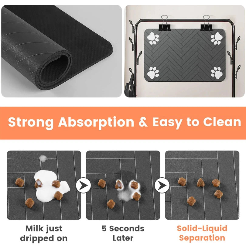 Pet Feeding Placemat for Food and Water Bowl, with Waterproof Rubber Backing, Quick Dry Water Mat for Dog Cat