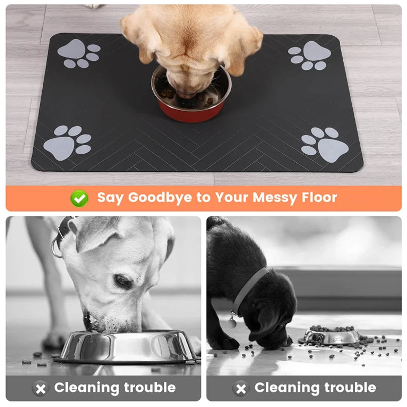 Pet Feeding Placemat for Food and Water Bowl, with Waterproof Rubber Backing, Quick Dry Water Mat for Dog Cat